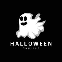 Spooky Ghost Logo, Simple Halloween Cartoon Devil Design Illustration Template Black Background vector