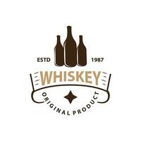 Whiskey Logo Design Old Drink Bottle Simple Style Retro Vintage Bar Restaurant Templet Illustration vector