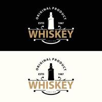 Whiskey Logo Design Old Drink Bottle Simple Style Retro Vintage Bar Restaurant Templet Illustration vector