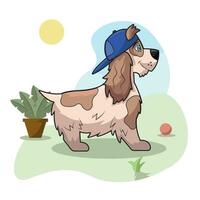 aislado contento linda perro personaje con un sombrero vector ilustración