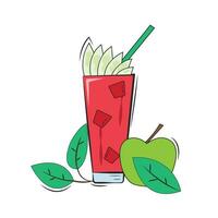 Isolated tropical cocktail with ice, leaves and apple Vector