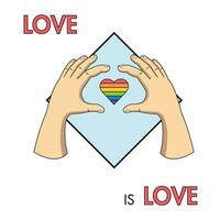 Pair of hands with a heart shape pride day icon Vector