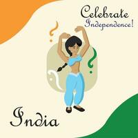 contento India independencia día póster con un mujer bailando vector