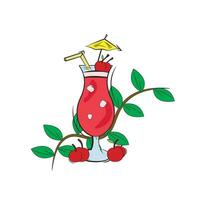 Isolated tropical cocktail with cherries and leaves Vector