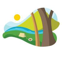 Isolated summer landscape with a camping tent Vector illustration