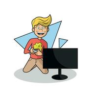 Isolated happy boy character with a joystick Vector illustration