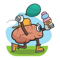 Isolated happy brain cartoon with ice cream and balloon Vector illustration