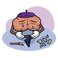 Isolated crying artist brain cartoon character Vector illustration