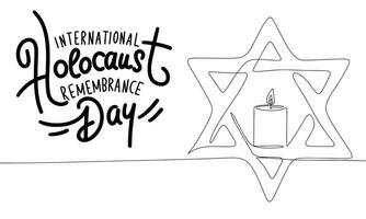 International Holocaust Remembrance Day banner. Handwriting inscription, International Holocaust Remembrance Day. Line art David's star and candle. Hand drawn vector art.