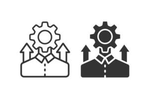 Businessman with gear on his head and up arrow icon. Vector illustration design.