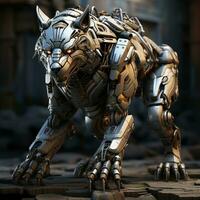 AI generated 3D cartoon wolf robot photo