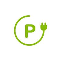 Parking sign for electric car charge icon. Electro car park vector