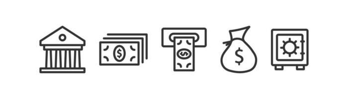 Financial icon set. Bank, money, atm, bag money, safe. Vector illustration design.