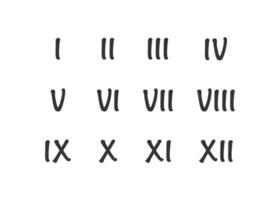 Roman numerals icon set. Number 1-12 vector