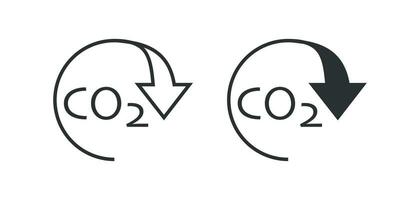 co2 reducción icono. emisiones carbón ilustración símbolo. firmar co2 y flecha arriba vector