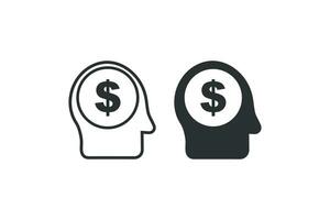 humano cabeza y dinero icono. un cabeza ese piensa acerca de dinero ilustración símbolo. cerebro y efectivo vector. vector