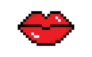 Pixel lips icon. Kiss logo illustration symbol. Sign 8 bit mouth vector