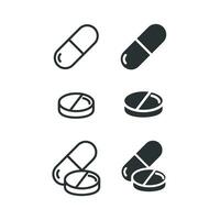 pastillas icono colocar. tabletas farmacéutico ilustración símbolo. firmar cápsula vector