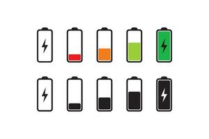 batería cargar nivel icono colocar. poder nivel batería teléfono inteligente ilustración símbolo. firmar energía almacenamiento concepto vector