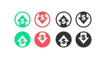 Dollar increase and decrease icon. The rise and fall of the dollar vector