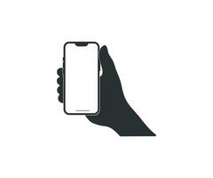 Hand hold the smartphone icon. Mobile phone and hand illustration symbol. Sign hand with phone vector