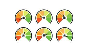 Credit score speedometer icon set. Customer satisfaction meter illustration symbol. SIgn level speed vector