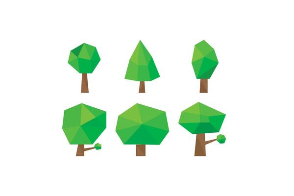 Polygonal trees 3d icon set. Wood  symbol. Tree vector.