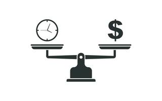 Times and money scales icon. Dollar and time ballance illustration symbol. Sign compare vector