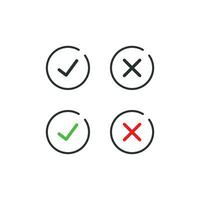 Check mark and cross icon set. Positive and negative choice illustration symbol. Sign yes and no voices vector