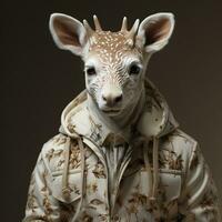 AI generated 3d deer wearing cute clothes photo