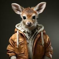 AI generated 3d deer wearing cute clothes photo