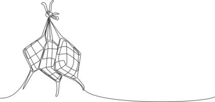 eid mubarak hälsning kort, affisch och baner design. ett kontinuerlig linje teckning av ketupat, lokal- ris klimp mat från indonesien och malaysia. eid al fitr enda linje dra illustration png
