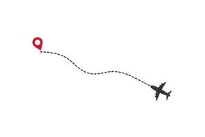 Plane with destination gps pin icon. Travel airplane illustration symbol. Sign navigation plane vector