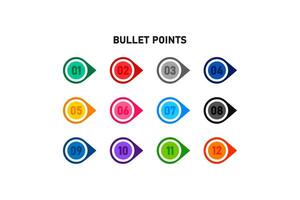 Number bullet point colorful icon set. Markers 1 to 12 illustration symbol. Sign circle number bullet point vector