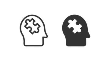 Profile of person with puzzle pieces in his head icon. Thinking illustration symbol. Sign knowledge vector