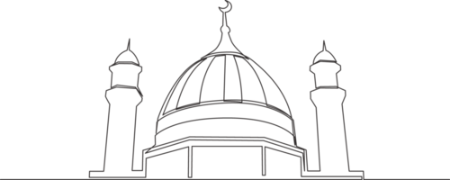 Single continuous line drawing of historical landmark mosque or masjid. Historical construction that use as a place of praying for Islamic person concept one line draw design illustration png