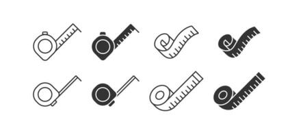 Tape measure and meter icon set. Length measuring tool illustration symbol. Sign centimeter vector