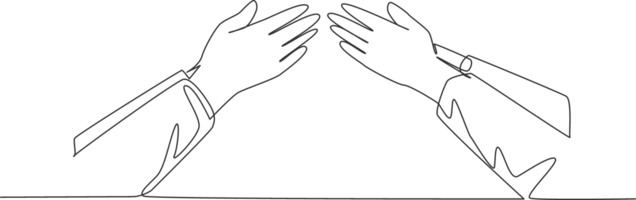 Eid Mubarak greeting card, banner and poster design. Single continuous line drawing of two muslim people handshaking to forgive each other, Eid Al Fitr. One line draw illustration png