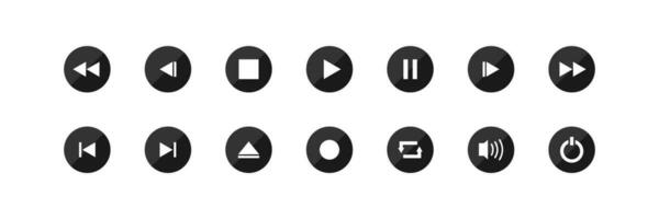 Media player button icon set. Control audio player illustration symbol. Sign music app button vector