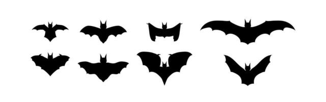 Black bats icon set. Halloween decor symbol. Sign dracula vector flat.