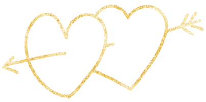 Gold Glitter two hearts crossed with an arrow shot by cupid png