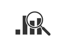 Magnifier and graph icon. Research illustration symbol. Sign bussines verification vector