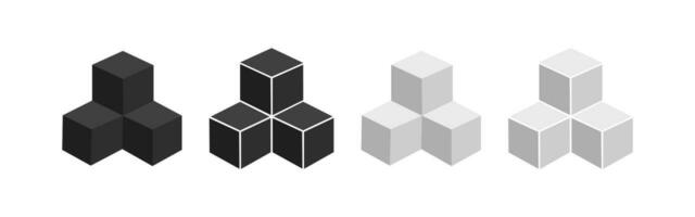 3d 3 cube icon set. Three white and black shape symbol. Sign box vector. vector