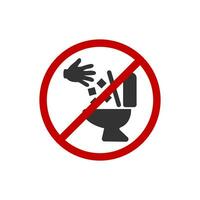 It is forbidden to throw garbage into the toilet icon. Forbidden throw bowl paper symbol. Sign no garbage restroom vector flat.