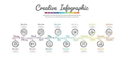 Presentation business, Infographic hand drawn for 12 months, 1 year,  Can be used for timeline, Doodle infographic vector. vector