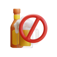 No alcohol sign. Bottle of beer on 3d icon illustration png