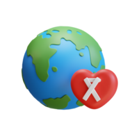 World cancer day concept with globe, heart and awareness ribbon 3d icon illustration png