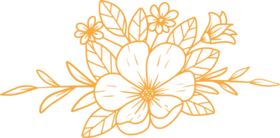 Hand drawn floral arrangement outlines flowers and leaves bouquet png