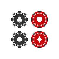 Poker chips with card icons. Gambling symbol. Sign games money vector. vector