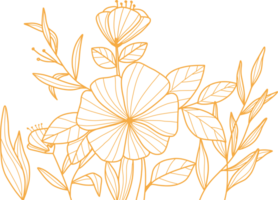 Hand gezeichnet Blumen- Anordnung Umrisse Blumen und Blätter Strauß png